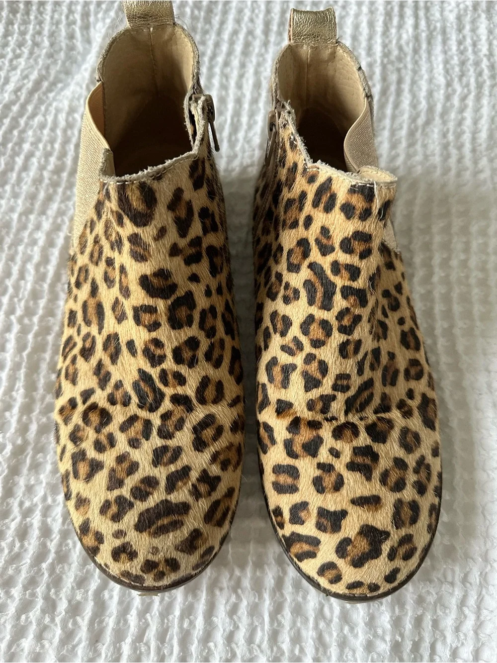 Mini Boden Girls Leopard Print Calf Hair Chelsea Ankle Boots Size 4Y